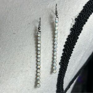 Crystal Bar Drop Earrings Silver Tone 2.25" Bar